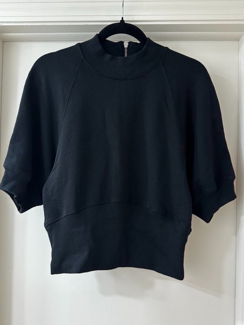 Dries Van Noten Black Back Zipper Mock Neck Sweatshirt Top, Size Medium